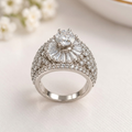 Silver Crystal Solitaire Ring