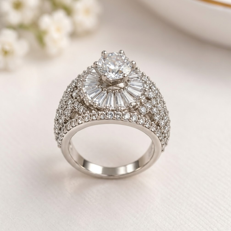 Silver Crystal Solitaire Ring