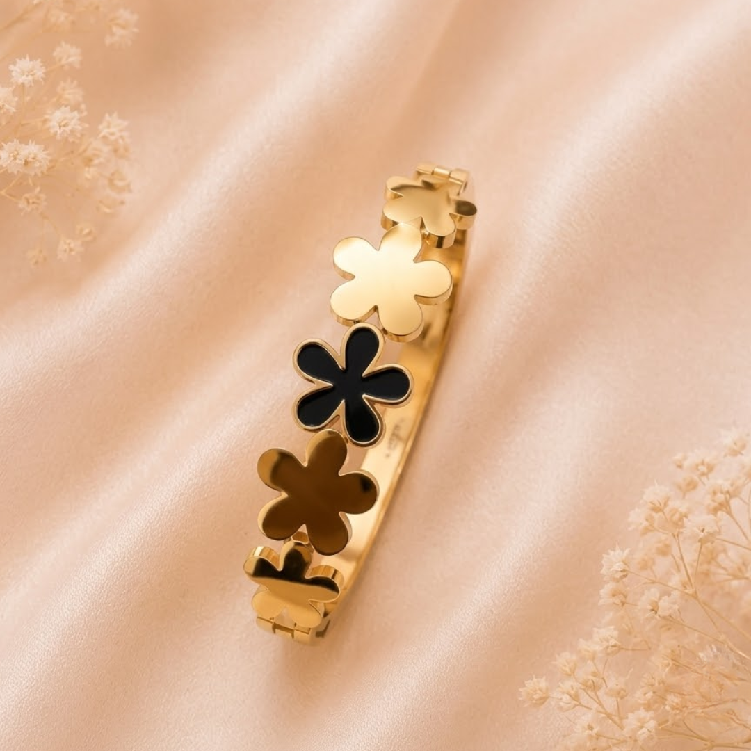 Black Enamel Floral Bracelet