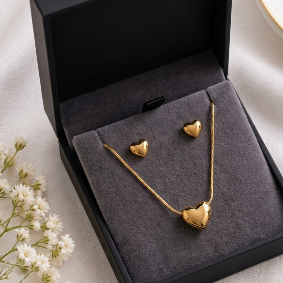 Heart Shaped Pendant With Earrings