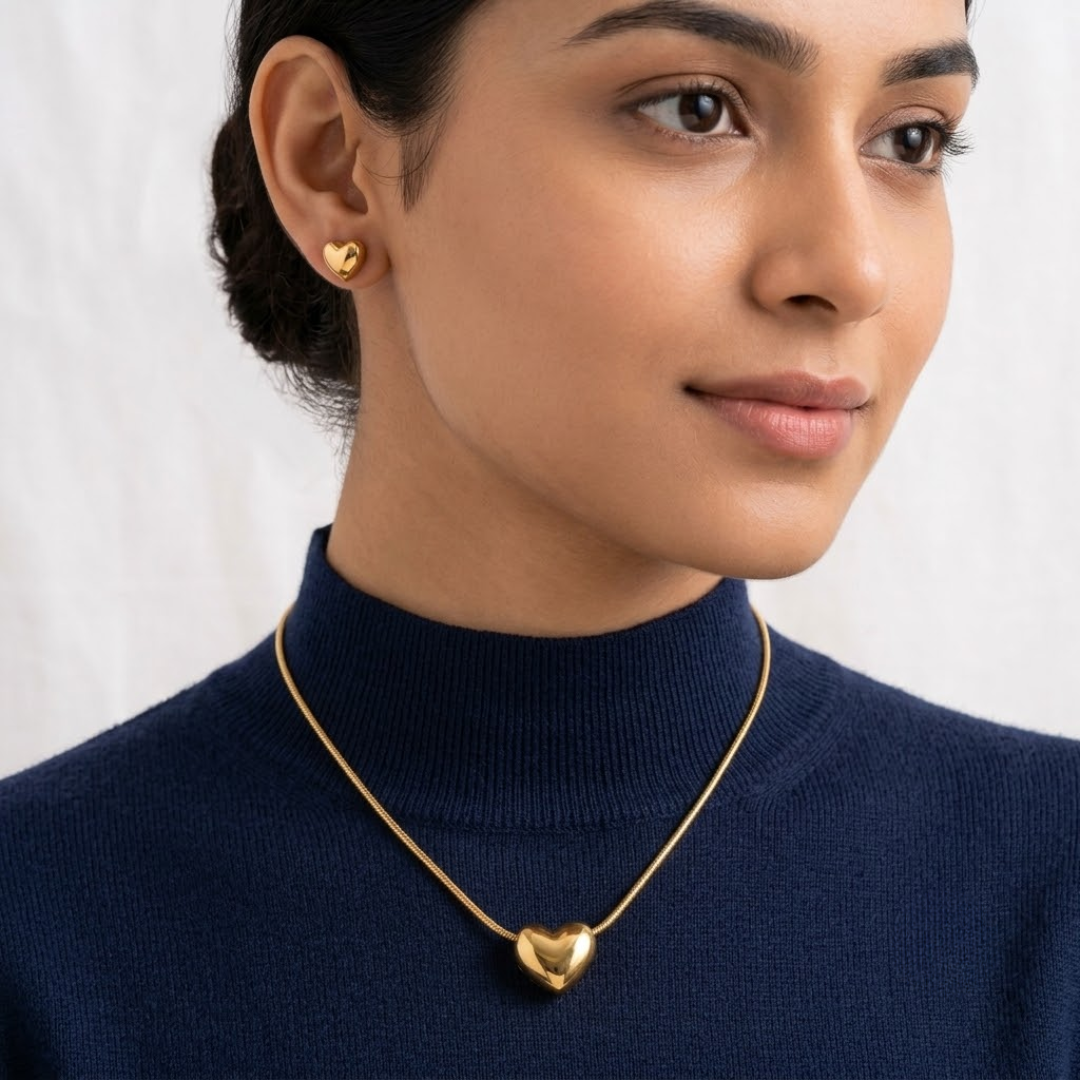 Heart Shaped Pendant With Earrings